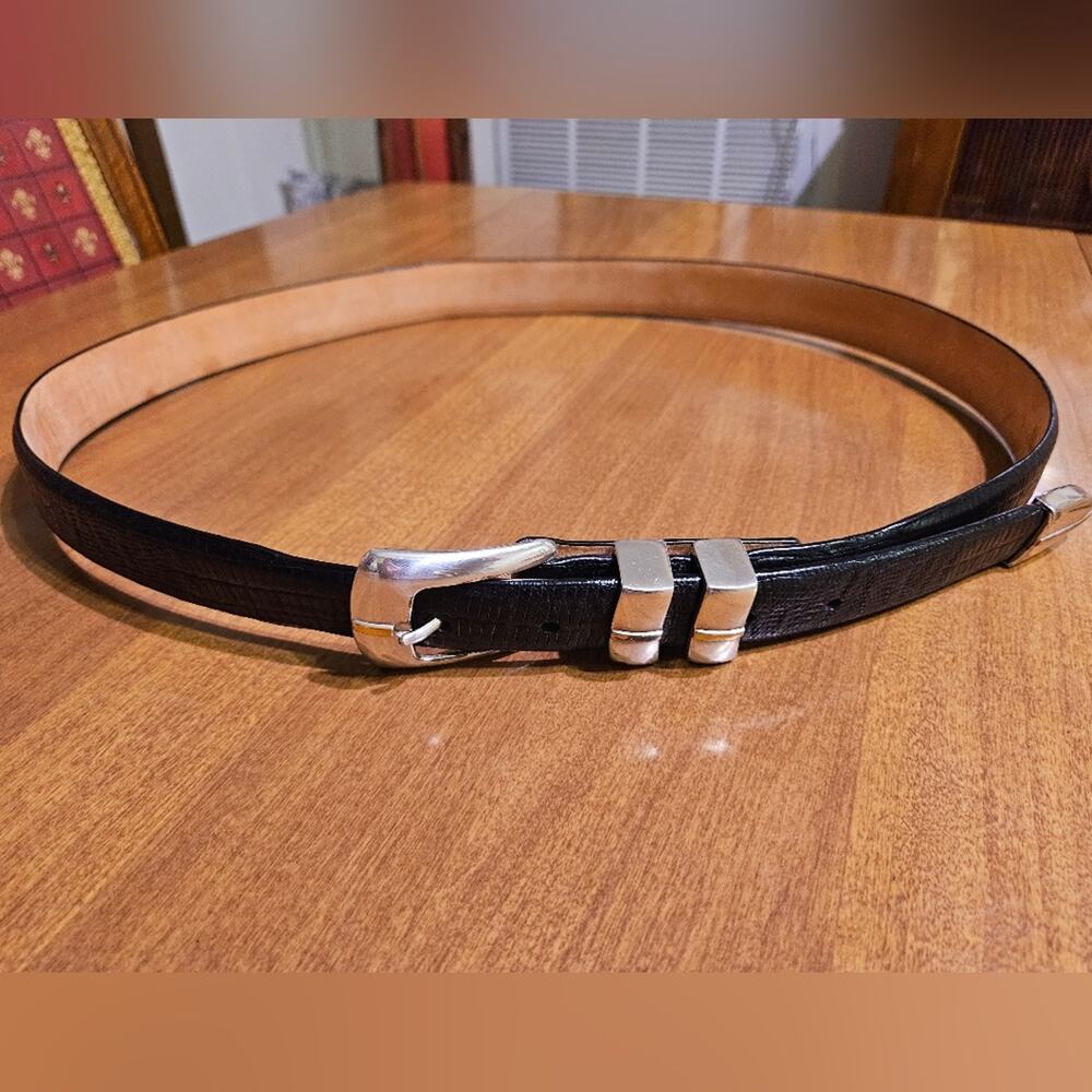 Sleek Black Leather Belt with Silver Buckle